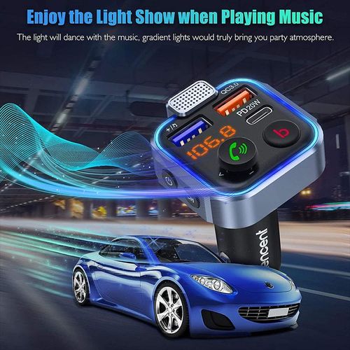Multifunctional car FM transmitter with ambient light, BASS hands-free car MP3 player, wireless Bluetooth car charger with dual USB ports, suitable for Summer Gift