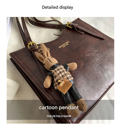 Women's Zipper Purse Tote Bag, Fashionable Solid Color Large Capacity Shoulder Bag with Rabbit Charm, Casual Handbag Satchel, Female Trendy for Work & Daily Used