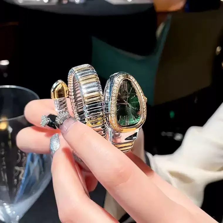 Women's Elegant Snake Design Rhinestone Decor Quartz Watch, Fashionable Wristwatch for Women & Girls, Trendy All-match & Exquisite Watch for Birthday Gift with Box, Fashionable Analog Watch