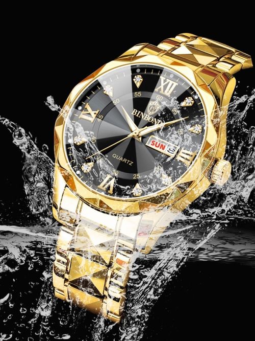 Men's Business Style Quartz Watch with Diamond Accents Calendar and Water Resistant Design Ideal for Parties and Everyday Wear Trendy and Refined Watch Box Not Included Excellent Choice for Birthday Gifting