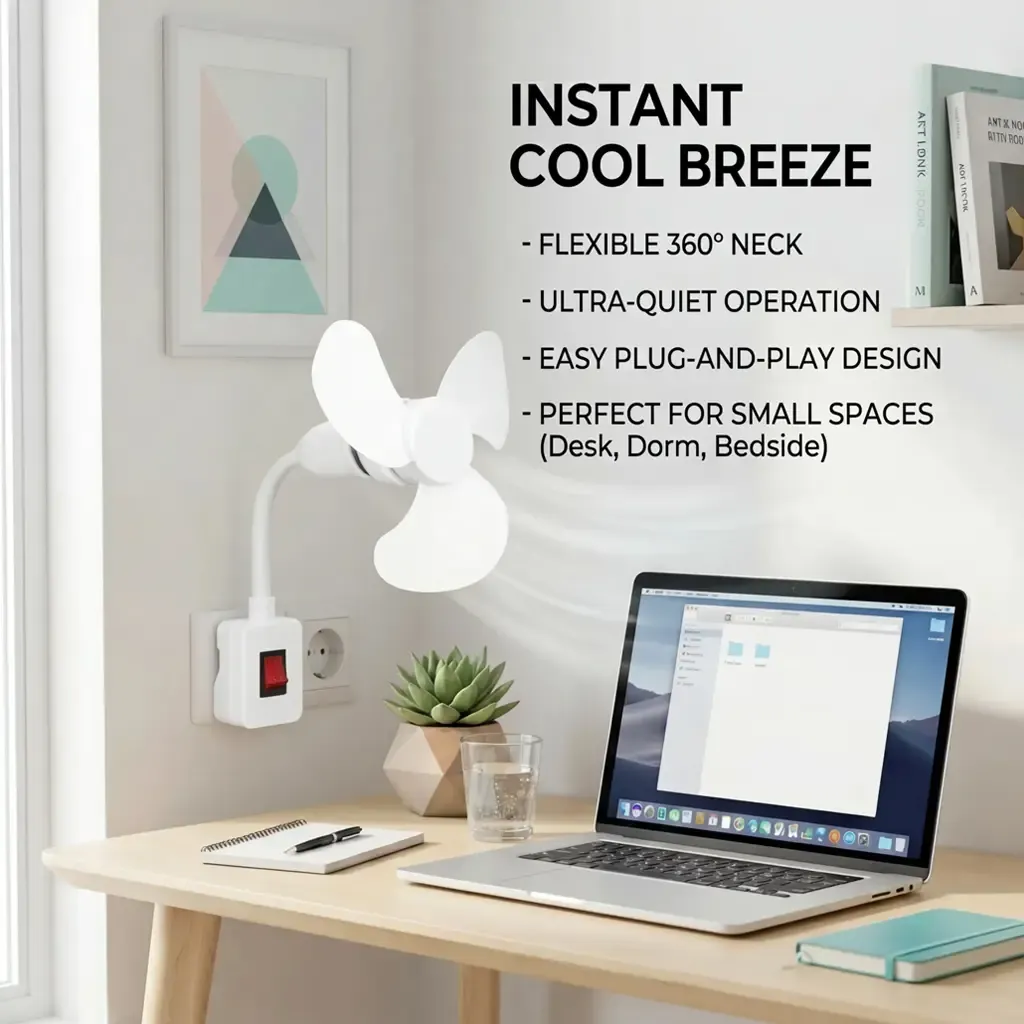 Instant Cooling Socket Fan - No Wiring Needed, Perfect for Kitchen, Bathroom & Garage