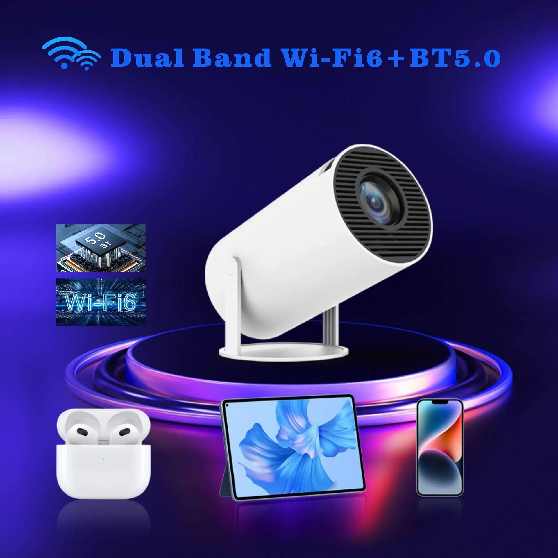 2025 New 4K Ultra HD LCD Portable Projector | Wireless Screen Mirroring Home Theater | Outdoor Camping Cannon-Style Projector for Phone & Wall Projection