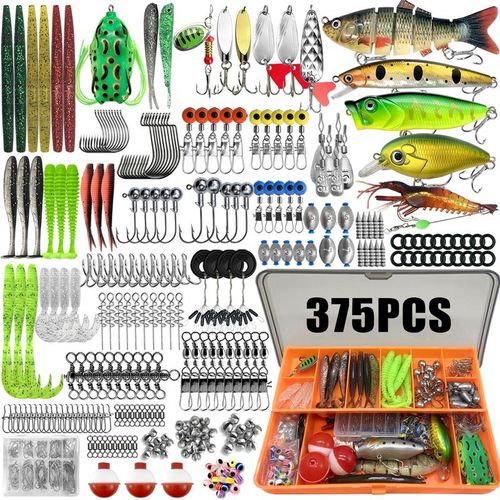Artificial Fishing Lure Kit, 375pcs Fishing Lure Set, Fishing Gear Set, Fishing Accessories Including Spoon Lures, Soft Plastic Worms, Crankbait Jigs, Fishing Hooks