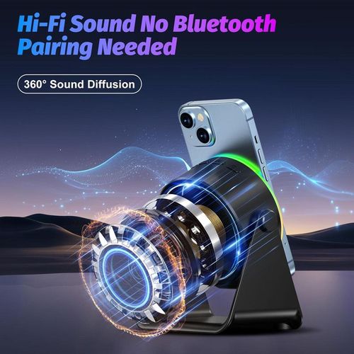 4 IN 1 Wireless Induction Audio Bluetooth Speaker, 360° Rotation Stand with LED, Universal Speaker Stands for Surround Sound&Charger,Portable Desktop Stand Gift for Home, Shower, Outdoors, Travel Smartphone