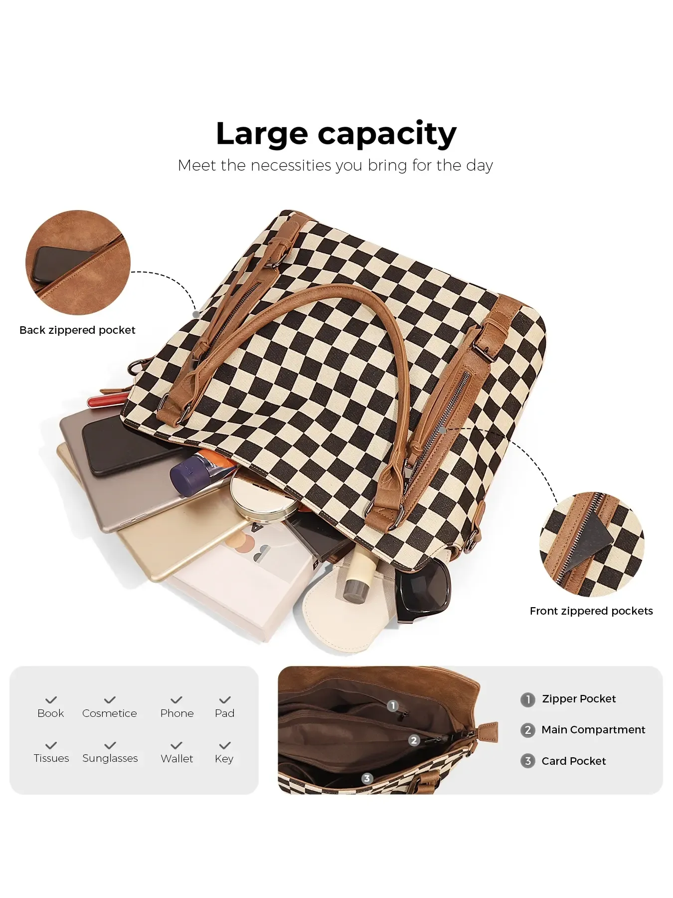 Plaid Retro Handbag Large Capacity Bag Set Fashion Crossbody Commuter Shoulder Bag, Stylish and Versatile Design,26 fall&winter
