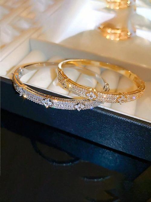 Elegant Four Leaf Clover Zircon Bracelet for Women, Rhinestone Bracelet, Copper Chain Casual Jewelry, Perfect Gift for All Seasons, Daily Wear Fashion Accessory