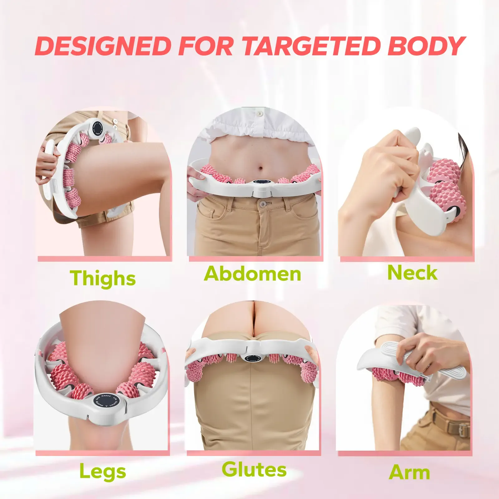 Merach Manual Push-Pull Roller Relaxing Deep Tissue Massage Cellulite Massage Tool Ring for Thigh Calf & Waist Foam Roller for Daily Stretching & Recovery Body Care Pink Summervibes