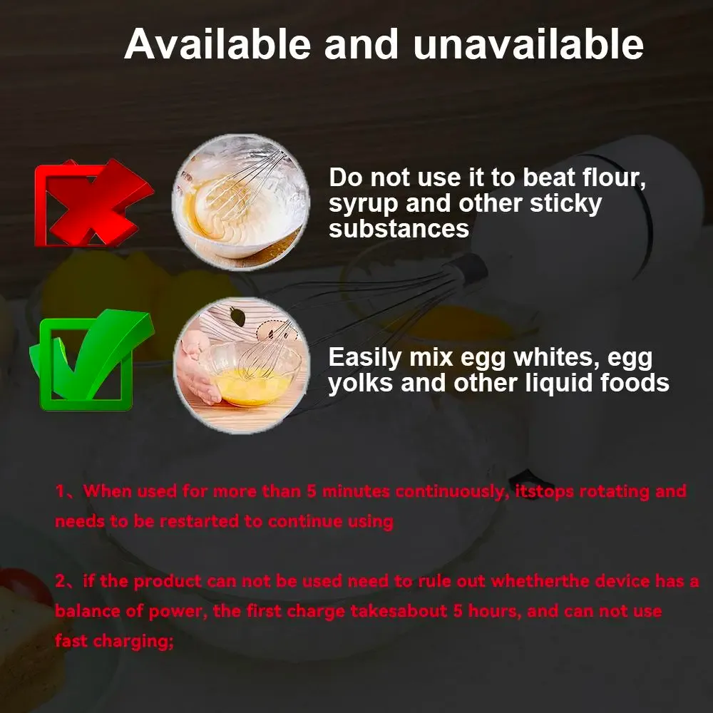 Electric Hand Whisk with USB Charging, Multi-Functional Kitchen Gadget for Baking & Mixing, Cordless Kitchen Mixer