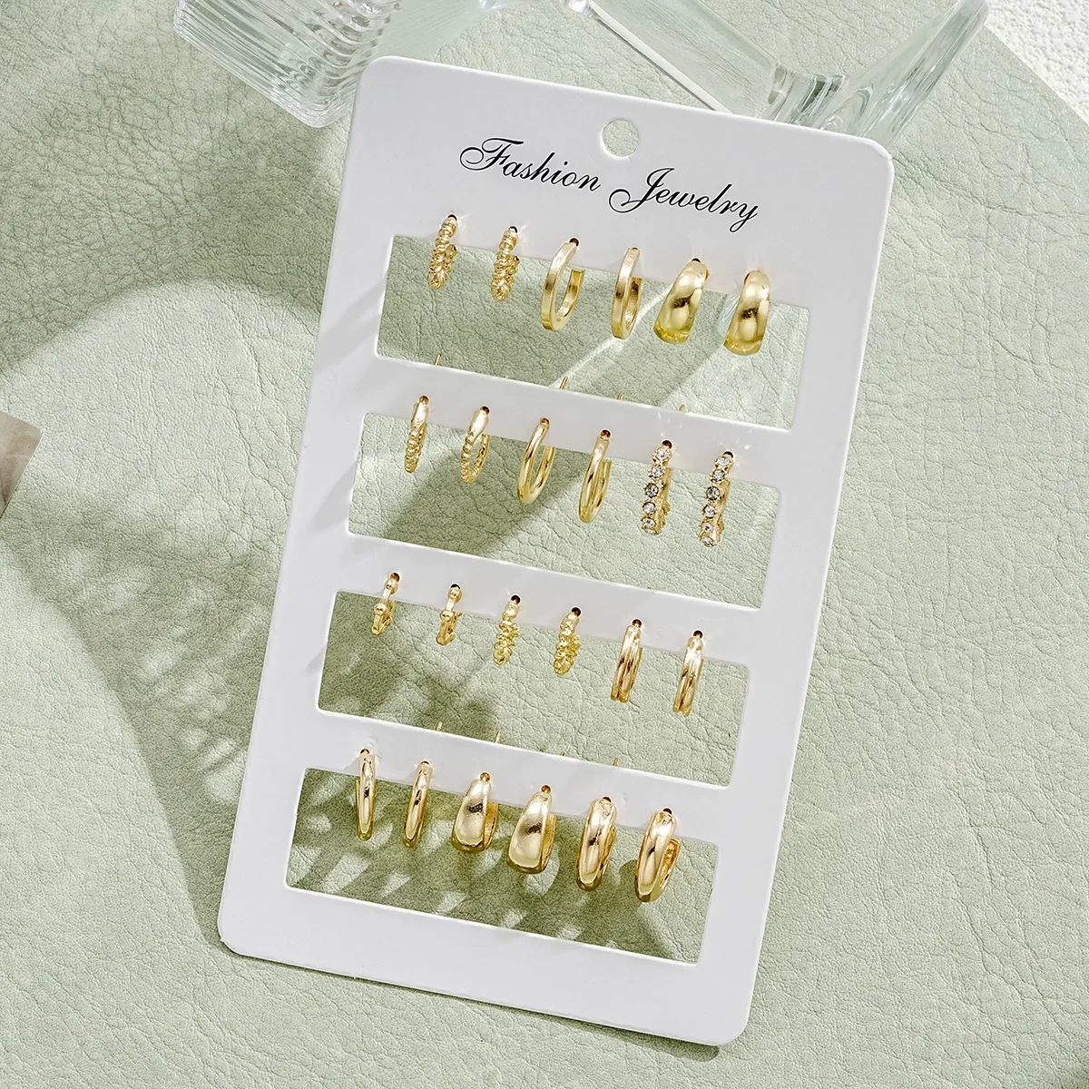 New Ins Style Minimalist Retro C-Shaped Diamond Earrings Set - 12-Piece Women's Delicate High-End Ear Jewelry, Versatile Daily & Party Accessories