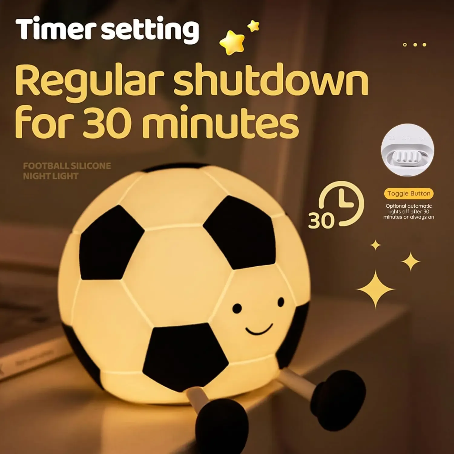 Football Shaped Decorative Night Light, Rechargeable 3-Level Dimmable Silicone Squishy Night Light, Funny Office Desk and Bedroom Decor, Birthday Gift