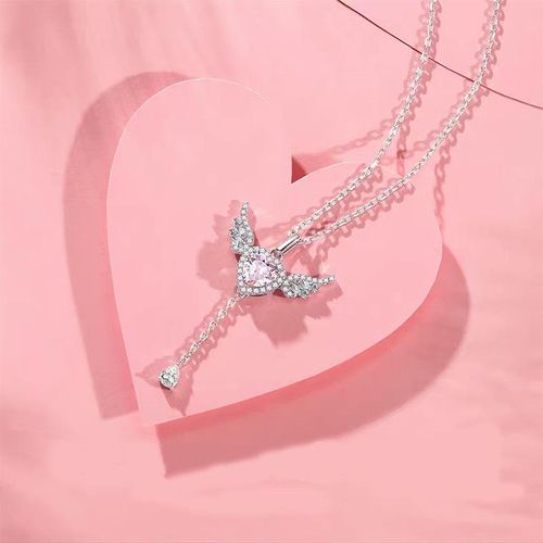 Angel Necklace for Women, Heart Pendant Necklace with Movable Wings, Fashion Versatile Elegant Jewelry, Party Daily Birthday Gift