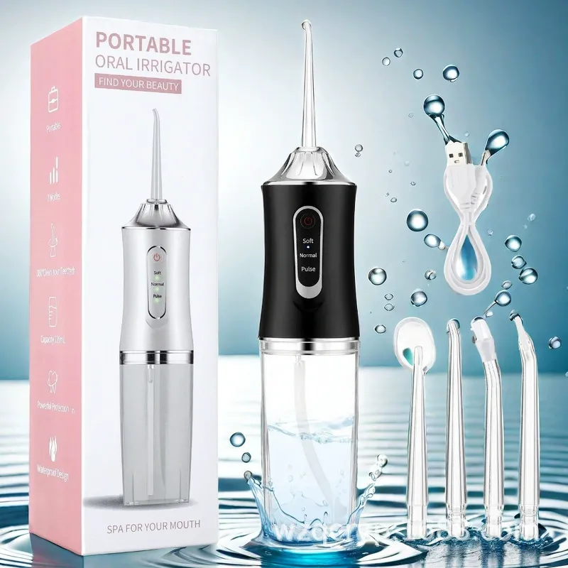 Rechargeable Water Flosser, Portable Oral Irrigator with 4 Counts Jet Tips, Waterproof Teeth Cleaner, 3 Modes Teeth Cleaning Tool for Home & Travel, Cordless Water Dental Flosser, Gentle Oral Care Product, Cordless Water Flossers