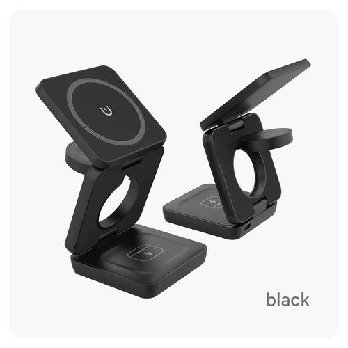Upgraded 3-in-1 Foldable Magnetic Wireless Charger with Phone Stand | Fast Charging for iPhone Huawei | Desktop Charging Station