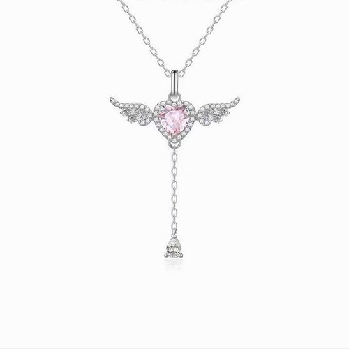Angel Necklace for Women, Heart Pendant Necklace with Movable Wings, Fashion Versatile Elegant Jewelry, Party Daily Birthday Gift