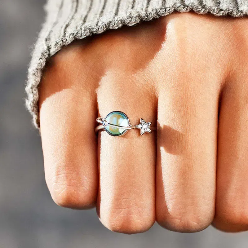 To My Daughter Gift Star & Moon Rotatable Ring for Stress Relief Fidget Ring for Anxiety Relief