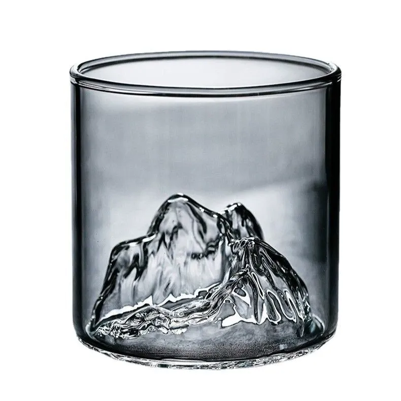 New Transparent Whiskey Glass | Minimalist Vintage Heat-Resistant Mountain View Cup | High-Aesthetic Single Glass with EPE Packaging Perfect for Gifting