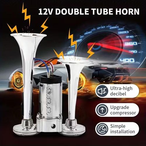 2026 Upgraded 12V 130DB Air Horn Dual Horn, Horn Kit with Air Compressor,Dual Electric Air Horns Kit with Compressor for Vehicles Trucks Pickup Trains Lorrys SUVs Cars Boats (12V SilverBlack) Alarm for Home Security,