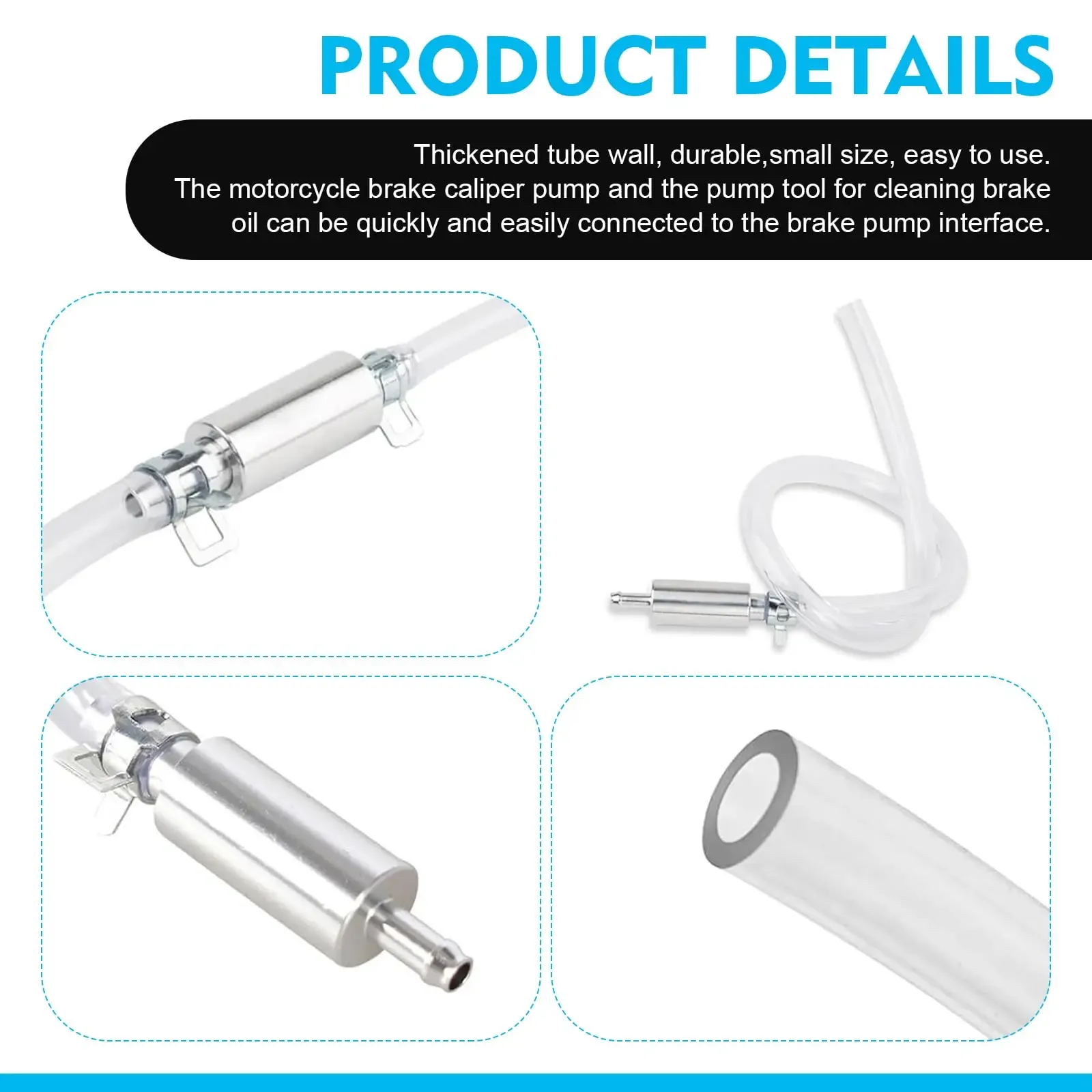 Brake Bleeder Hose - One Way Check Valve Tube Bleeding Tool Kit for Hydraulic System Bleeding, Universal Brake Fluid Bleeder Ki for Car Motorcyle Clutch, Soft Tube with Metal Clips