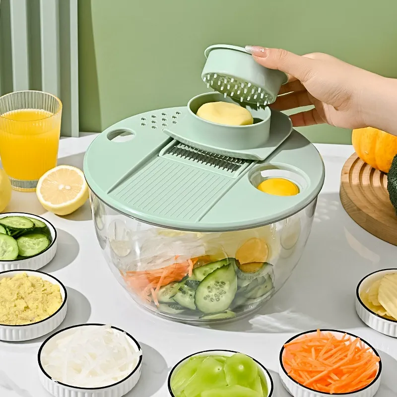 5 in 1 Large Salad Spinner Dehydrator with Vegetable Chopper, Drainer, Bowl & Colander, Multifunctional Kitchen Utensils - Green Pasta Board Basket Detachable Lid Food Prep Fruit Stainless Steel
