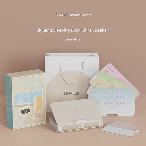 Sleep-Enhancing Multi-Functional Book Light Speaker - Bluetooth Night Light, Bedside Lamp with Light Wake-Up Alarm Clock, Wireless Phone Charger, Ideal Gift for Home Use