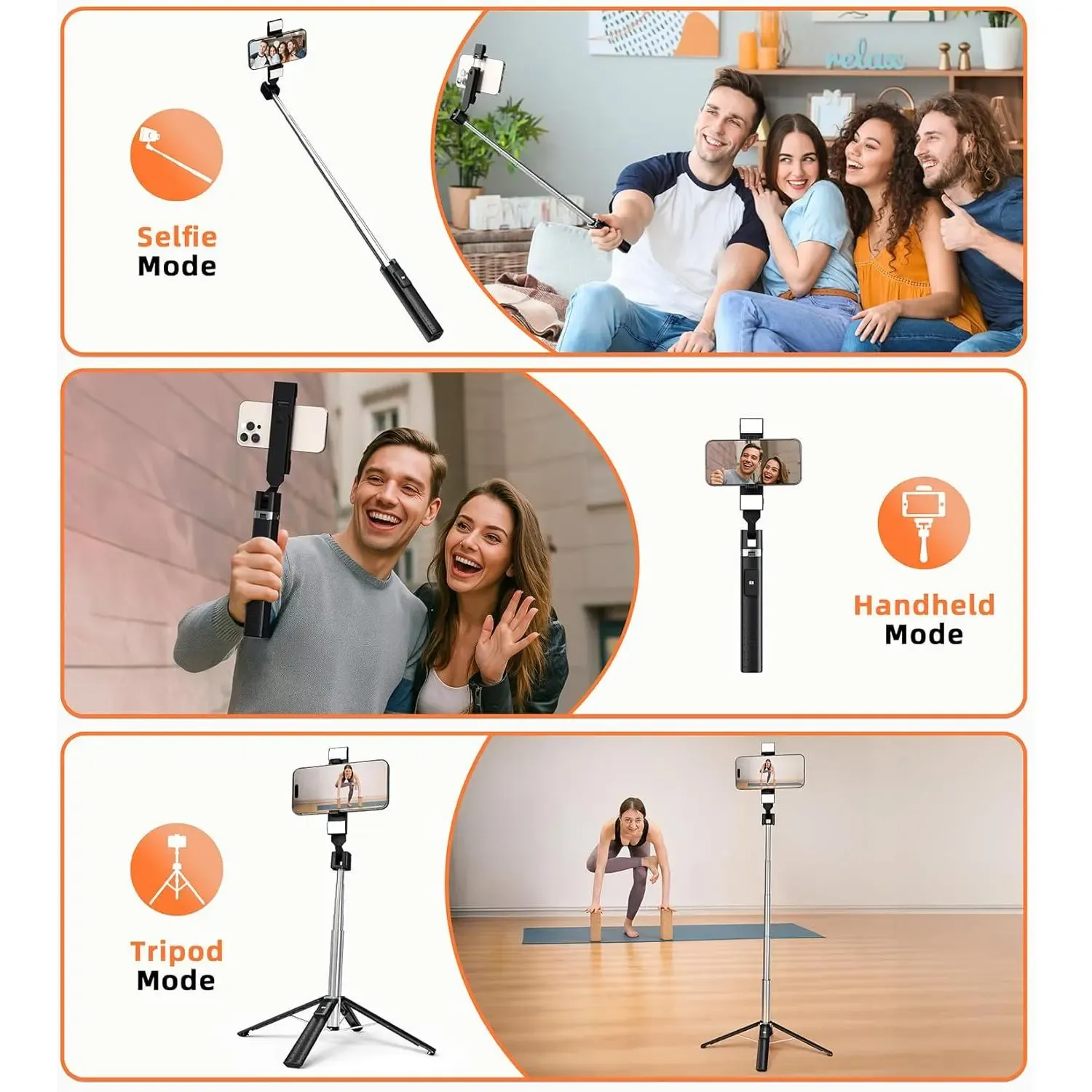 41 inch Selfie Stick Tripod with Fill Light Portable Phone Tripod Adjustable with Wireless Remote 3 Light Modes Gifts for Women Girls