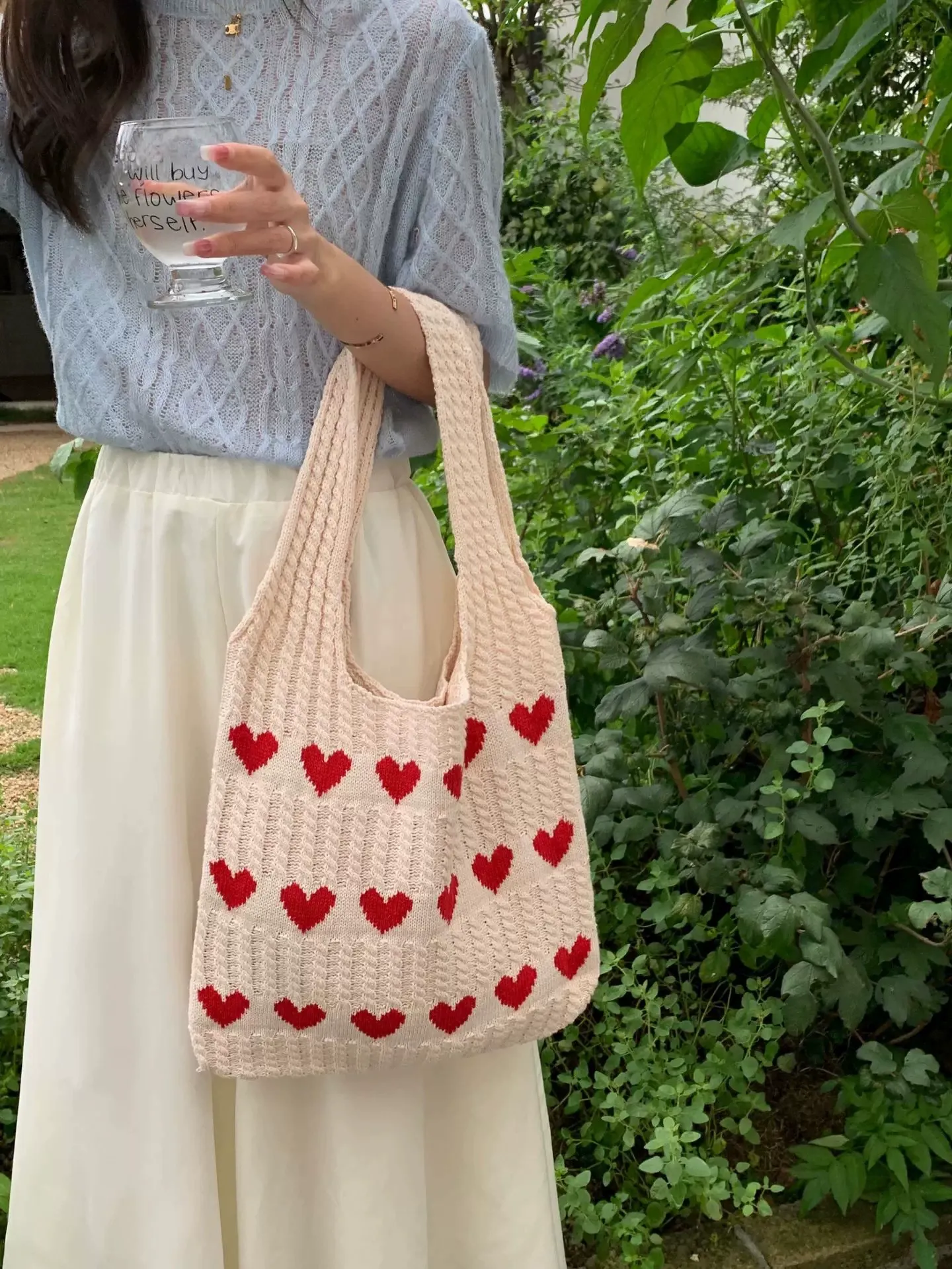 Heart Pattern Crochet Summer Tote Bag for Women, Summer 2026 Large Everything Tote Bag, Large Beach Bags, Trendy High Quality Everyday Shoulder Bag for Daily
