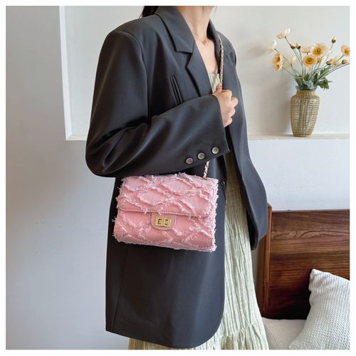 Women's Fashion Chain Strap Denim Rhombus Rough Edge Shoulder Bag, Casual Versatile Solid Color Underarm Bag, Trendy Daily Commuting Bag, Girl Fashionable Bag, Denim Crossbody Bags