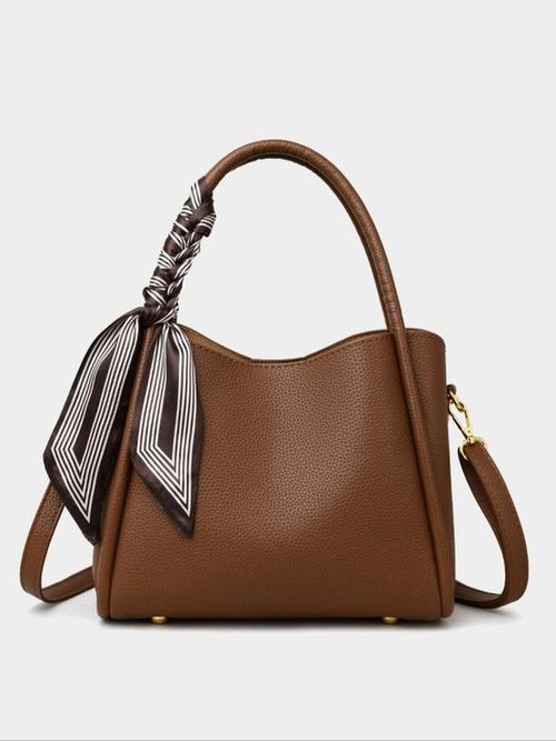 Women's Elegant Lychee Pattern Handbag with Twilly Scarf Decor, Trendy Versatile Crossbody Bag, Fashionable Shoulder Bag for Daily Use, Fashionable Unique Bags