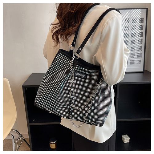 Elegant Shoulder Bag for Work & Back To School, Fashionable Chain Strap Design Large Capacity Shoulder Bag for Party, Dating, Casual Trendy Commuting Bag, Ladies Purse Tote Bag for Women, Studded Bag, Crossbody Chain Bag