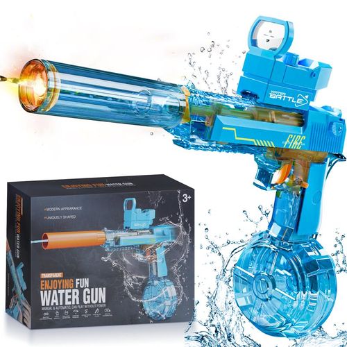 Electric Water Gun with LED Lights - Powerful High Powered Squirt Pistol, 26-35ft Long Range, IP67 Waterproof, Outdoor Water Toy for Kids and Adults, Ideal Summer Party Birthday Gift