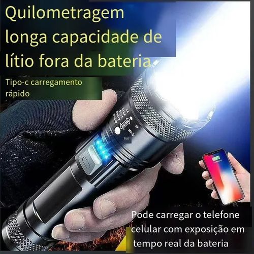 Novo telefone recarregável luz forte lanterna de tiro distante patrulha ao ar livre foco de tiro distante zoom explosão flash lanterna de carregamento rápido ao ar livre lanterna impermeável