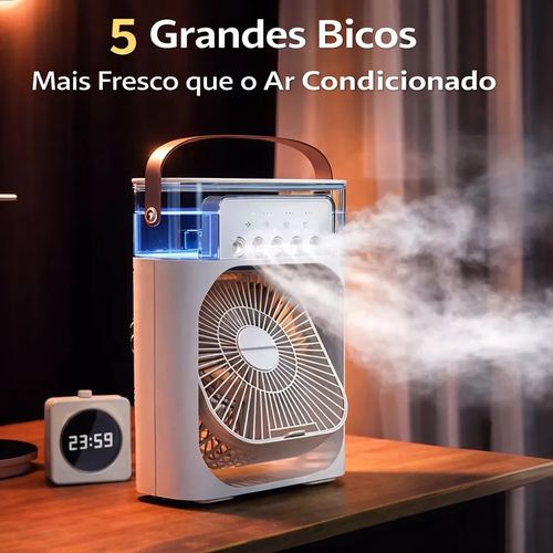 ❄️ Ventilador de Mesa Inteligente com Nebulização 🌬️ Super Fresco • 5 Bicos de Spray • Mais Frio que Ar Condicionado