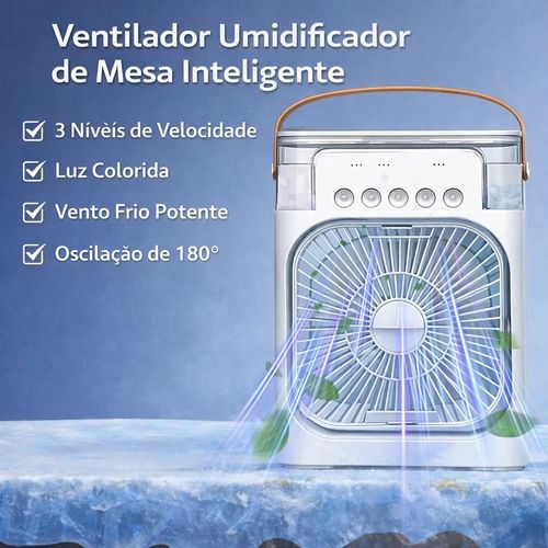 ❄️ Ventilador de Mesa Inteligente com Nebulização 🌬️ Super Fresco • 5 Bicos de Spray • Mais Frio que Ar Condicionado