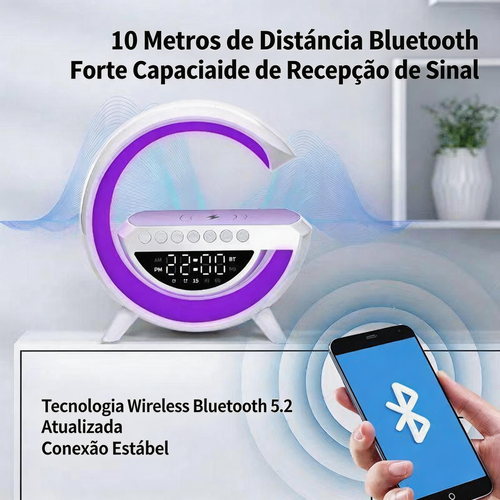 Alto-falante Bluetooth Multifuncional 5 em 1 | Luz de Ambiente RGB + Carregamento Sem Fio 5W + Relógio com Alarme | Frete Grátis Luanda COD 28000KZ