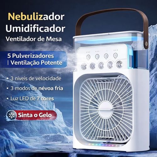 ❄️ Ventilador de Mesa Inteligente com Nebulização 🌬️ Super Fresco • 5 Bicos de Spray • Mais Frio que Ar Condicionado