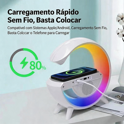 Alto-falante Bluetooth Multifuncional 5 em 1 | Luz de Ambiente RGB + Carregamento Sem Fio 5W + Relógio com Alarme | Frete Grátis Luanda COD 28000KZ