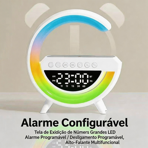 Alto-falante Bluetooth Multifuncional 5 em 1 | Luz de Ambiente RGB + Carregamento Sem Fio 5W + Relógio com Alarme | Frete Grátis Luanda COD 28000KZ