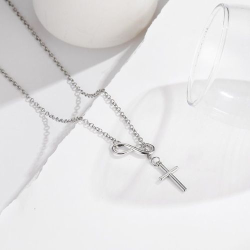 1 Infinity Symbol + Cross Silvery Necklace, Simple and Lucky, High Quality, Non-allergenic and Non-fading, Suitable for Daily Wear, Party Gifts, Both Men and Women Can Wear