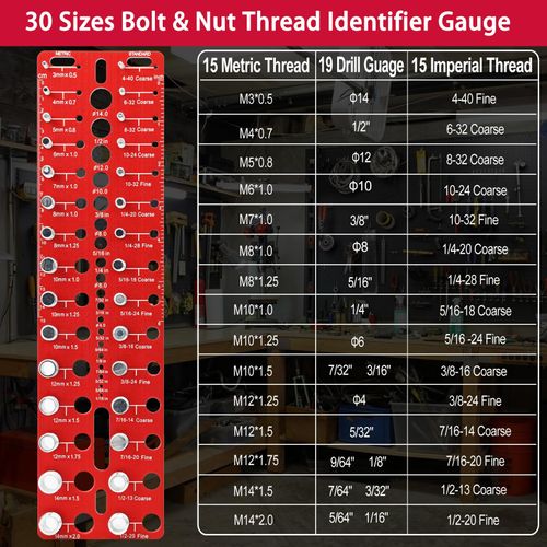 Universal Nut and Bolt Thread Checker, Bolt Size and Thread Gauge