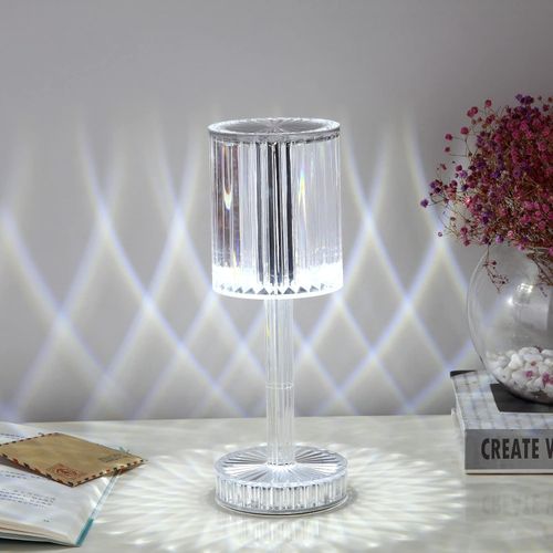 Portable 16 Colors Crystal Table Lamp, Touch Control 3-Levels Brightness Rechargeable Lamp