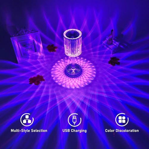 Portable 16 Colors Crystal Table Lamp, Touch Control 3-Levels Brightness Rechargeable Lamp