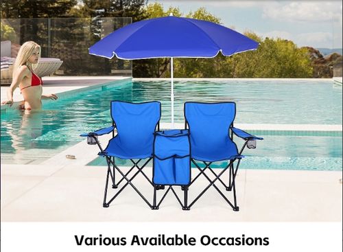 2-person outdoor leisure chair with canopy, suitable for camping, portable beach lounge chair sunshade and rain cover