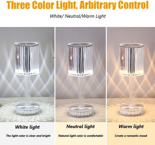 Portable 16 Colors Crystal Table Lamp, Touch Control 3-Levels Brightness Rechargeable Lamp