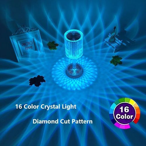 Portable 16 Colors Crystal Table Lamp, Touch Control 3-Levels Brightness Rechargeable Lamp