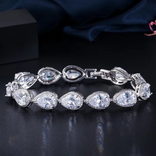 Bangle Jewelry Cubic Zirconia Tear Drop CZ Stone Women Luxury Tennis Bracelet for Bridal Wedding Costume Accessories