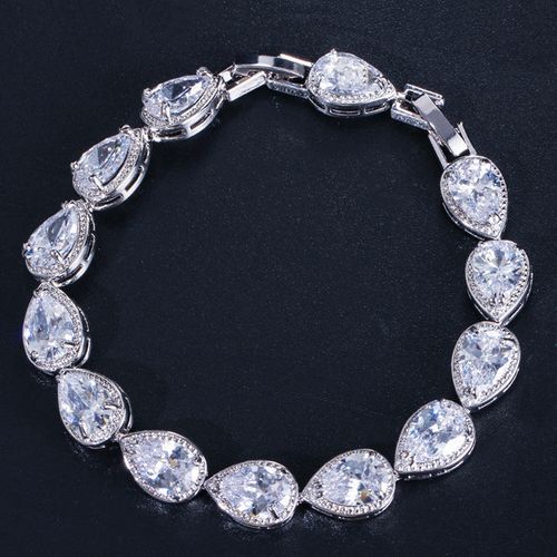 Bangle Jewelry Cubic Zirconia Tear Drop CZ Stone Women Luxury Tennis Bracelet for Bridal Wedding Costume Accessories