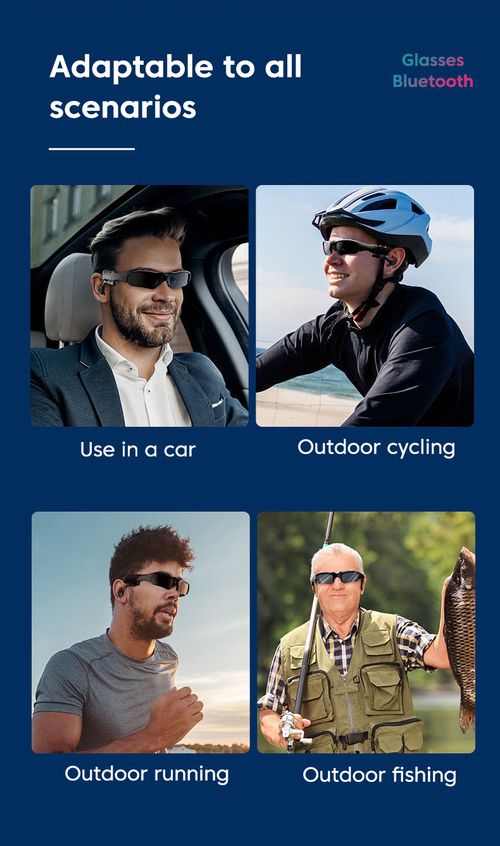 Bluetooth 5.0 Smart Audio Glasses Outdoor Sports Cycling Surround Stereo Headphones Listen to Music, Take Calls, Polarized Sunglasses