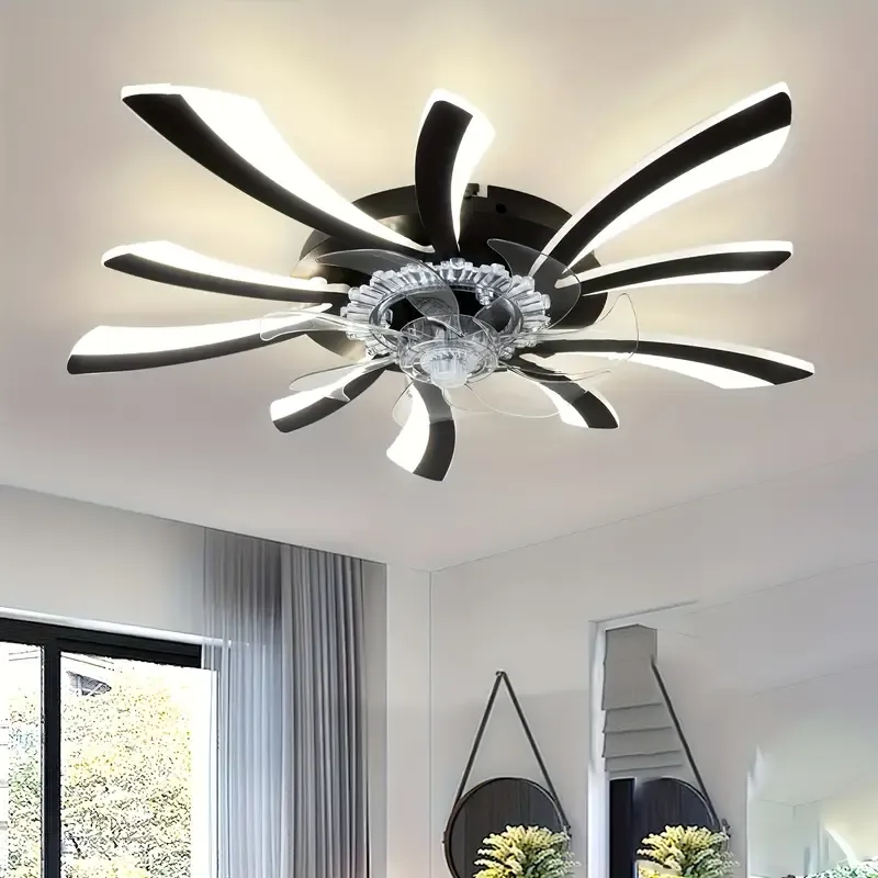 1pc Modern Industrial Ceiling Fan with Smart LED Light, 6-Speed, 3-Color, Dimmable, Semi-Flush Mount, Acrylic Material, Commercial Lighting for Living Room, Bedroom, Kitchen, Dining, Cafe