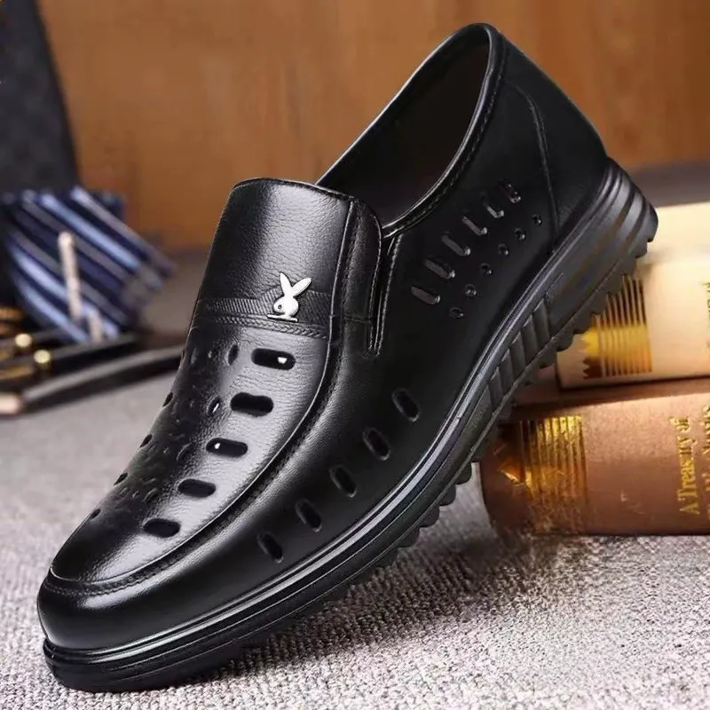 New style business-style perforated leather shoes for men, casual pointed-toe men's shoes
