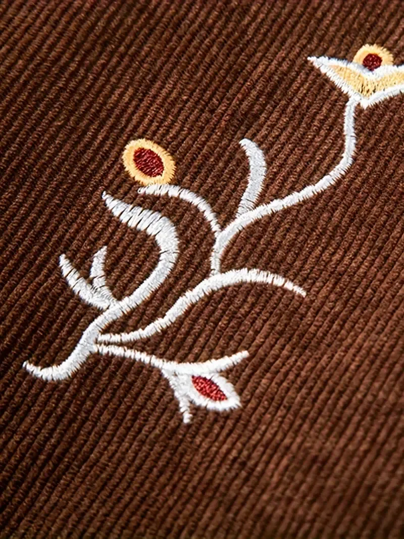 Men's Retro Embroidered Corduroy Vest, Button-Down V-Neck Waistcoat